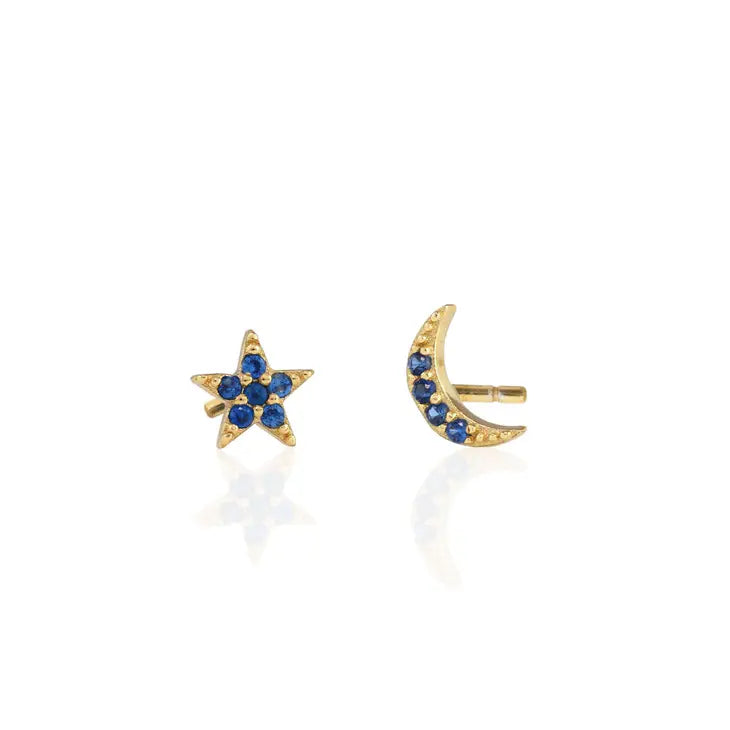 Star and Moon Sapphire Crystal Stud Earrings