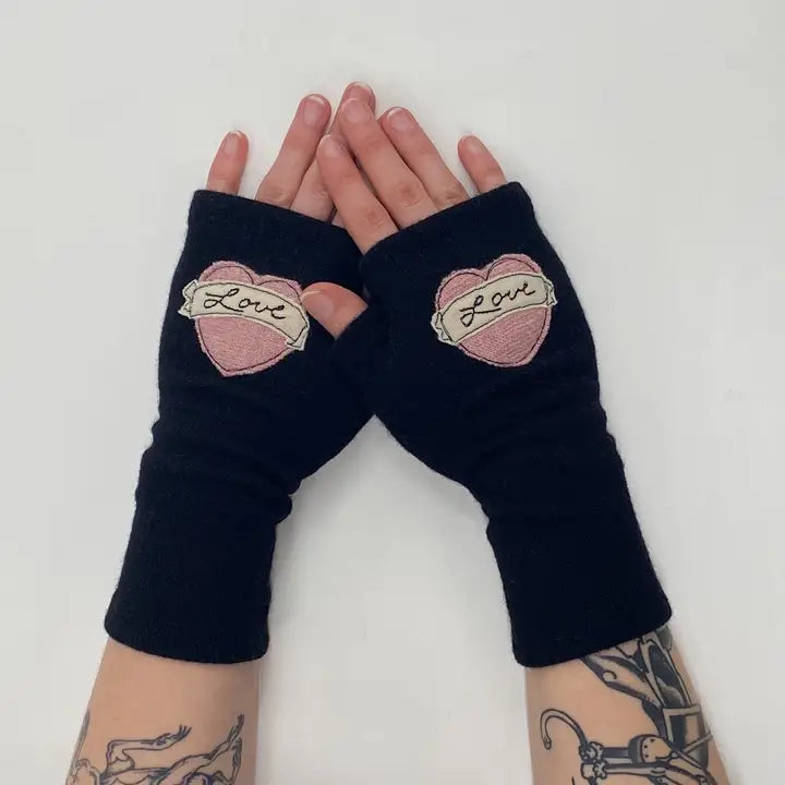 Fingerless Cashmere Gloves | Tattoo Heart Love