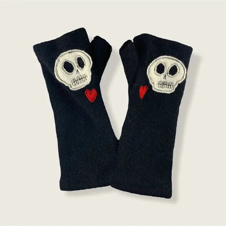 Fingerless Cashmere Gloves | Skull