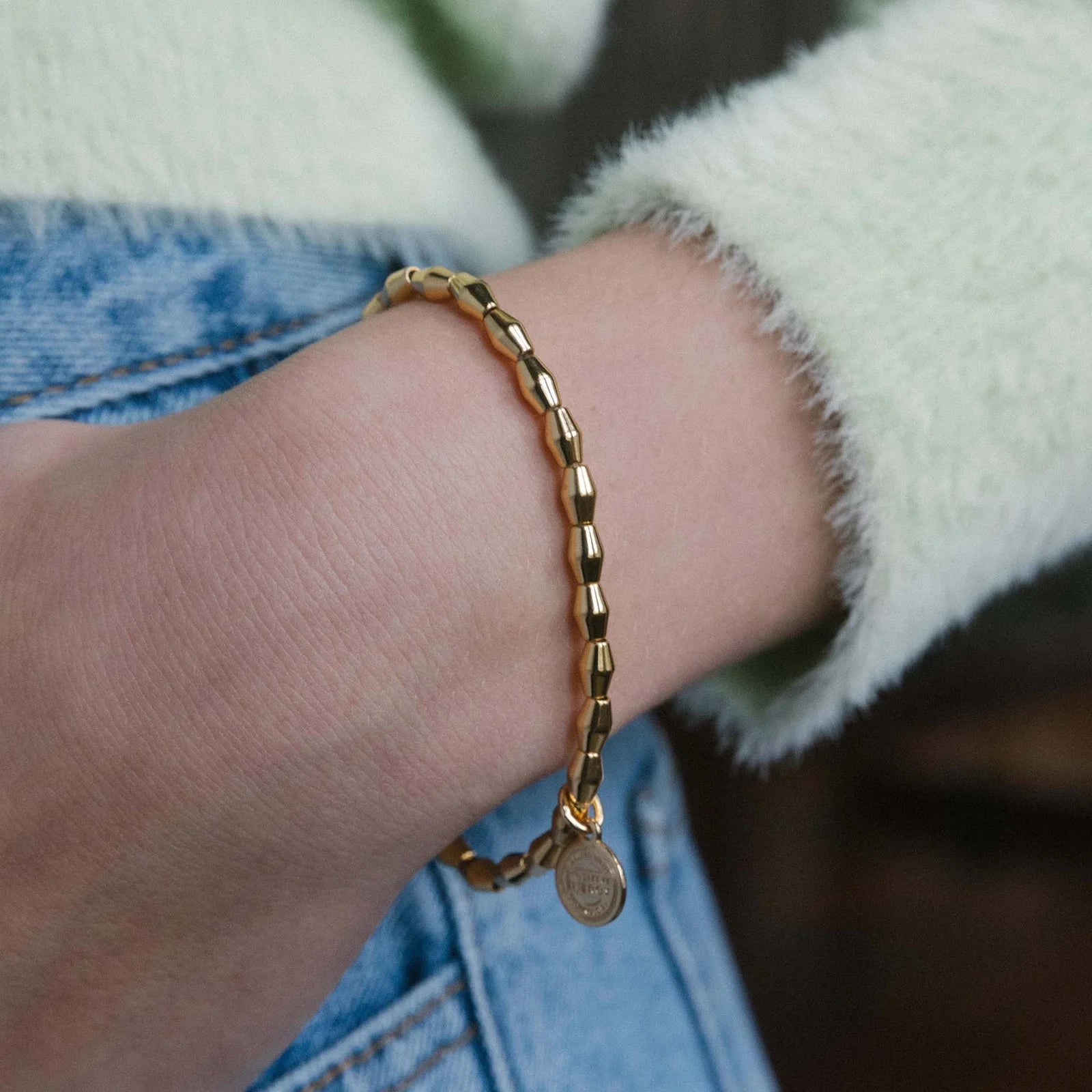 It's A Gas! - Shiny Gold Beaded Stretch Bracelet