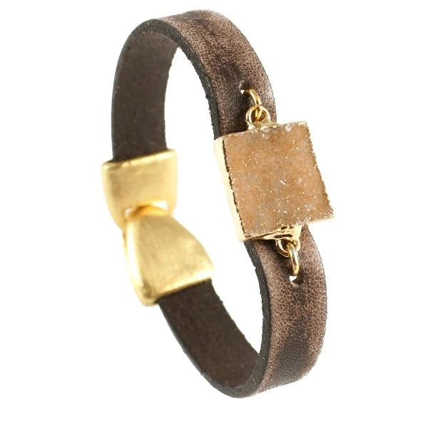 Leather and Square Druzy Bracelet