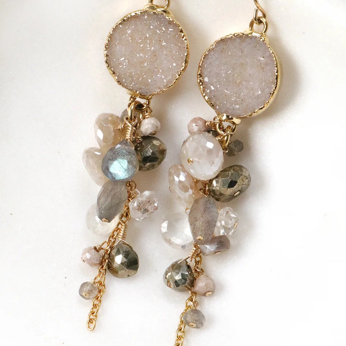 Gemstone and Druzy Cluster Earrings