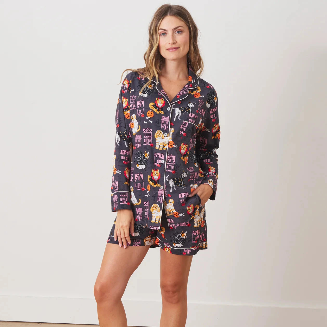 Long Sleeve Top & Shorts Pajama Set | Howloween Night