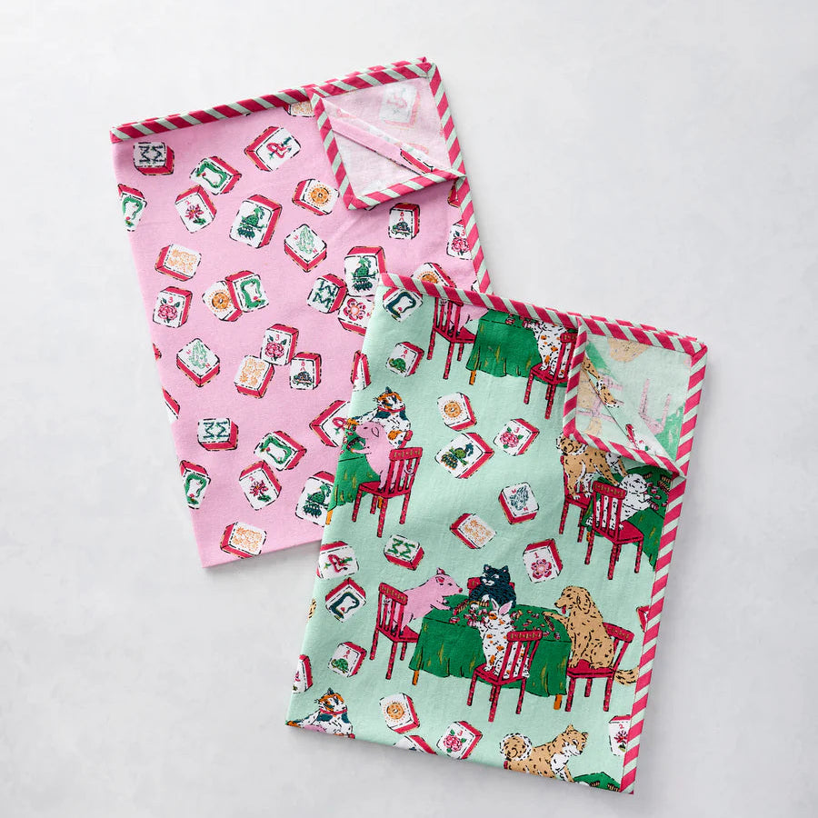 Mahjong Menagerie Tea Towels Set of 2 | Pale Jade