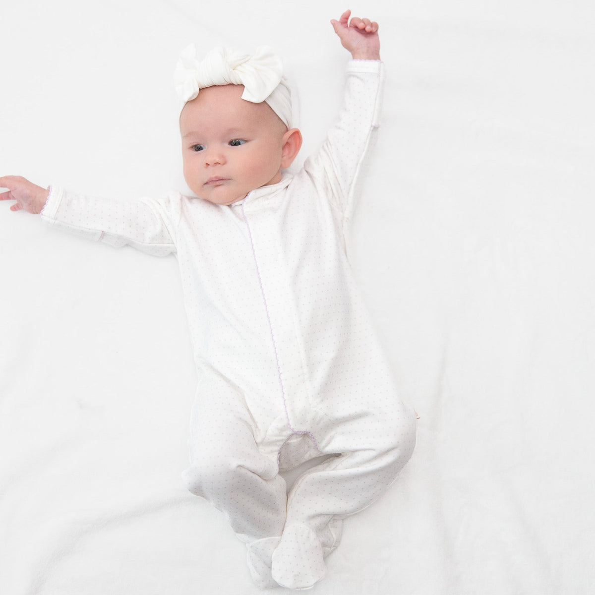 Princess Sleeve Snap Romper | Orchid Dots