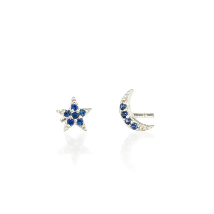 Star and Moon Sapphire Crystal Stud Earrings