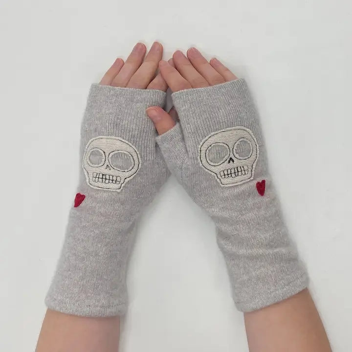 Fingerless Cashmere Gloves | Skull