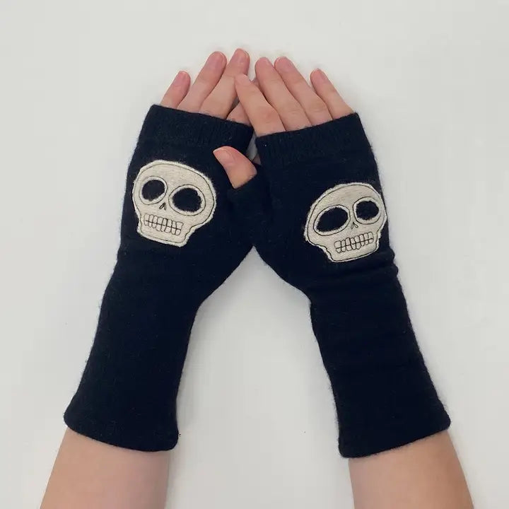 Fingerless Cashmere Gloves | Skull