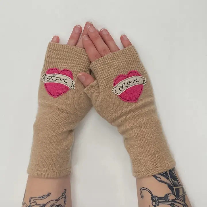 Fingerless Cashmere Gloves | Tattoo Heart Love