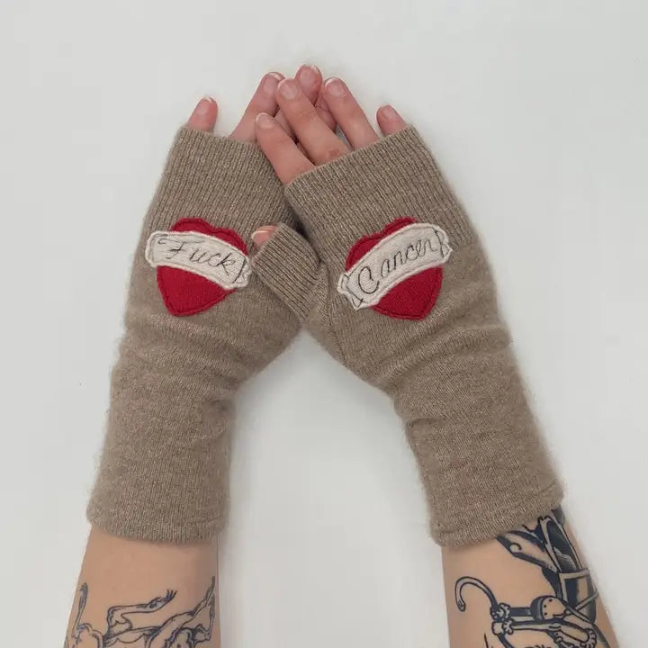 Fingerless Cashmere Gloves | Tattoo Heart F**k Cancer