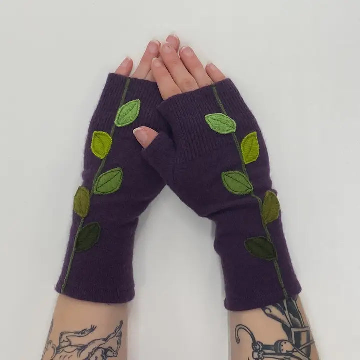 Fingerless Cashmere Gloves | Leaves