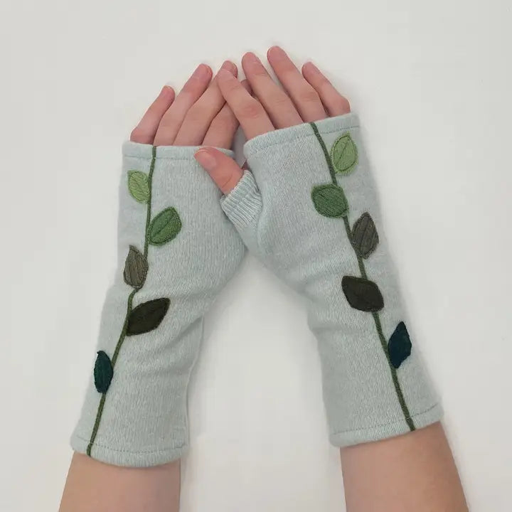 Fingerless Cashmere Gloves | Leaves