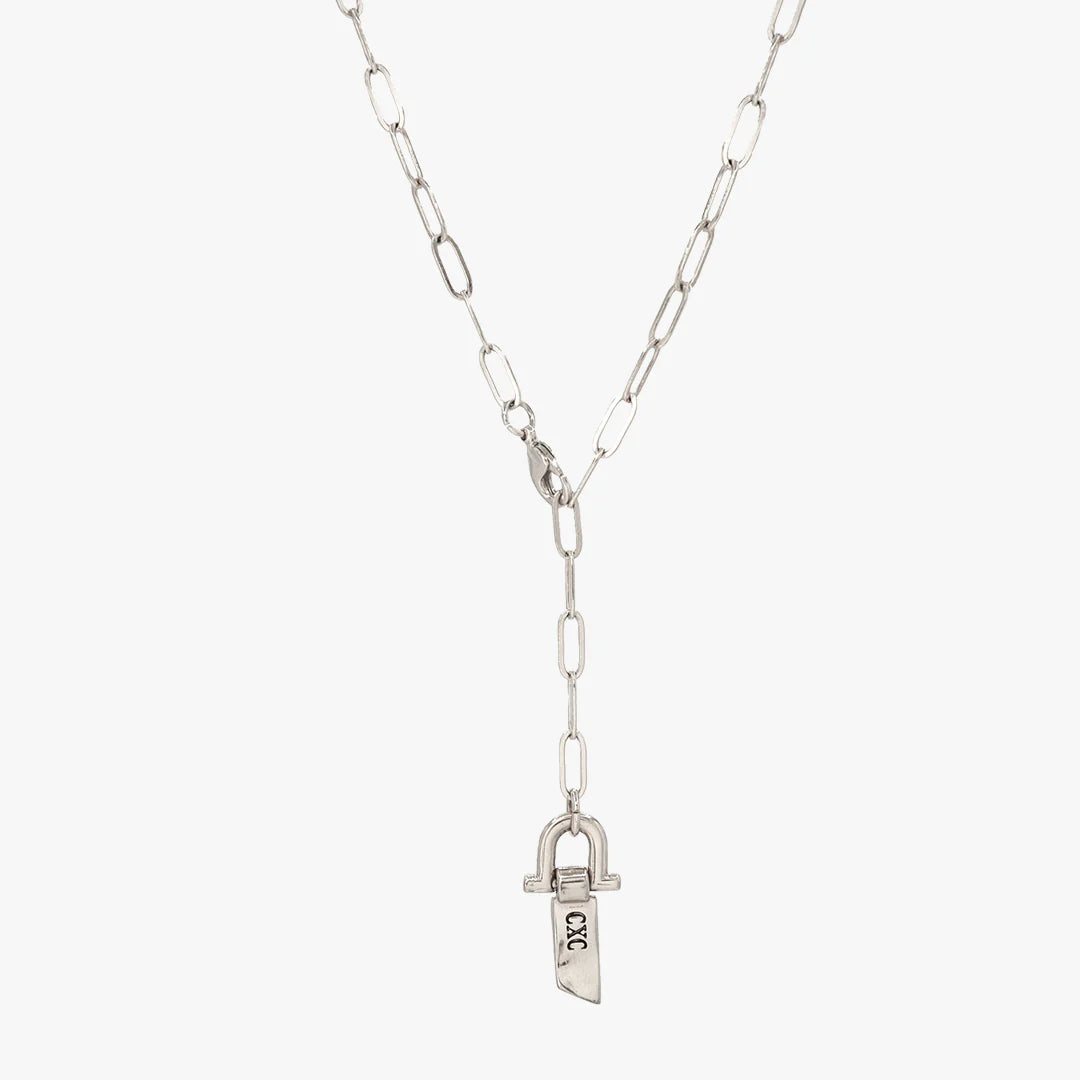 Pennant Shackle Thin Chain Necklace | Silver Plated