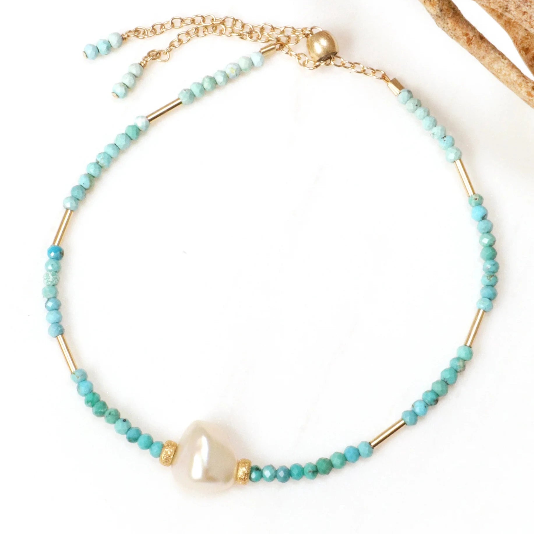 Turquoise Pearl Gold Bracelet