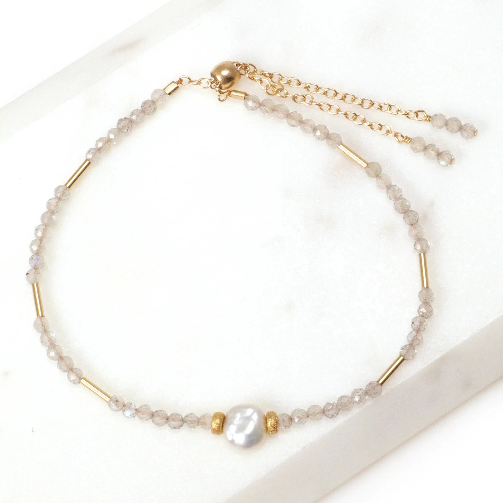 Labradorite Pearl Gold Bracelet