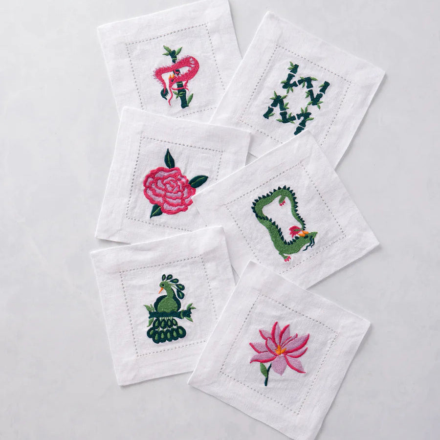 Mahjong Menagerie Linen Napkins | Pale Jade