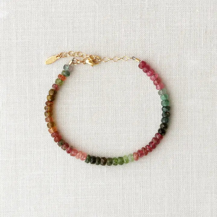 Watermelon Tourmaline Faceted Gemstone Beaded Bracelet