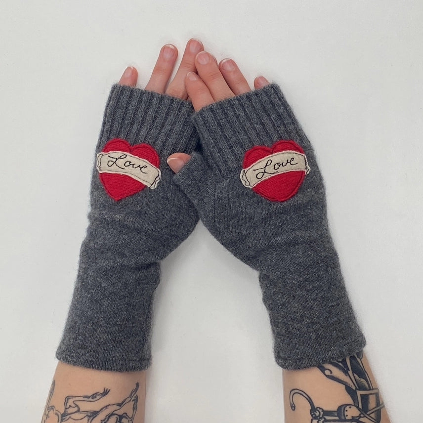 Fingerless Cashmere Gloves | Tattoo Heart Love