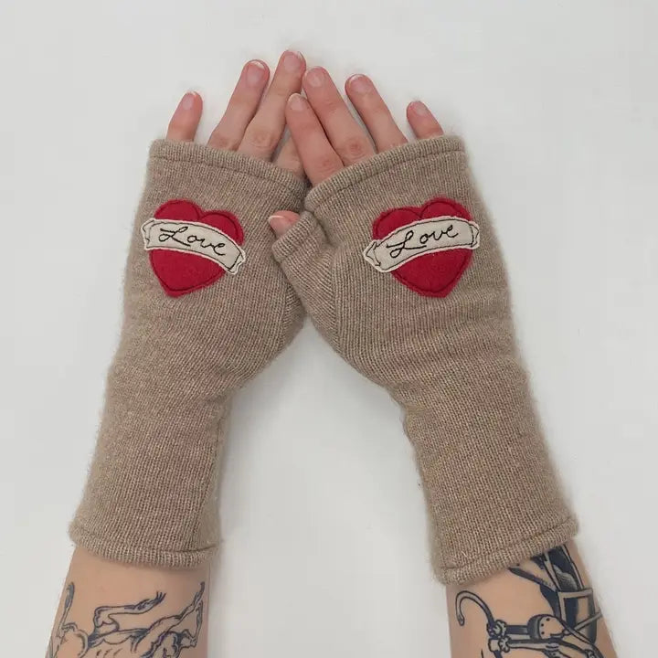 Fingerless Cashmere Gloves | Tattoo Heart Love